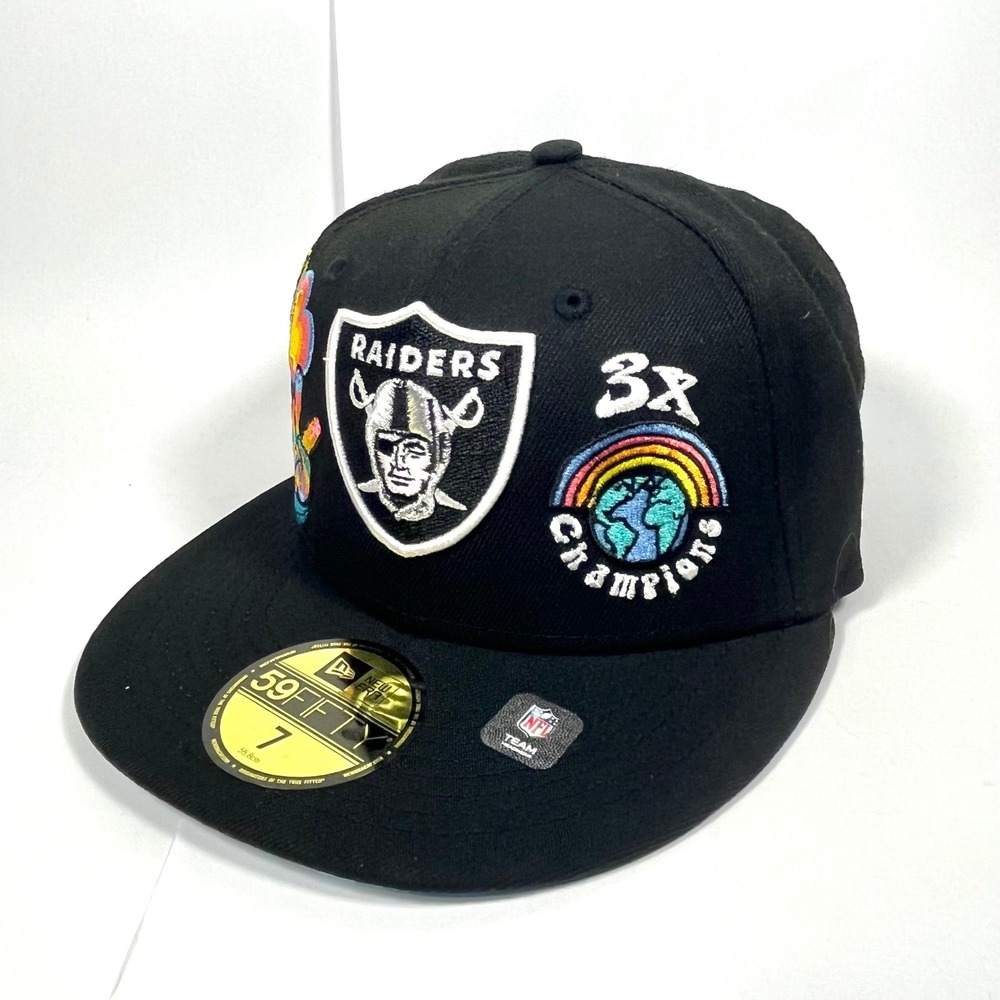 New Era Las Vegas Raiders 59FIFTY Fitted Hat Black Groovy Peace Flower Size 7